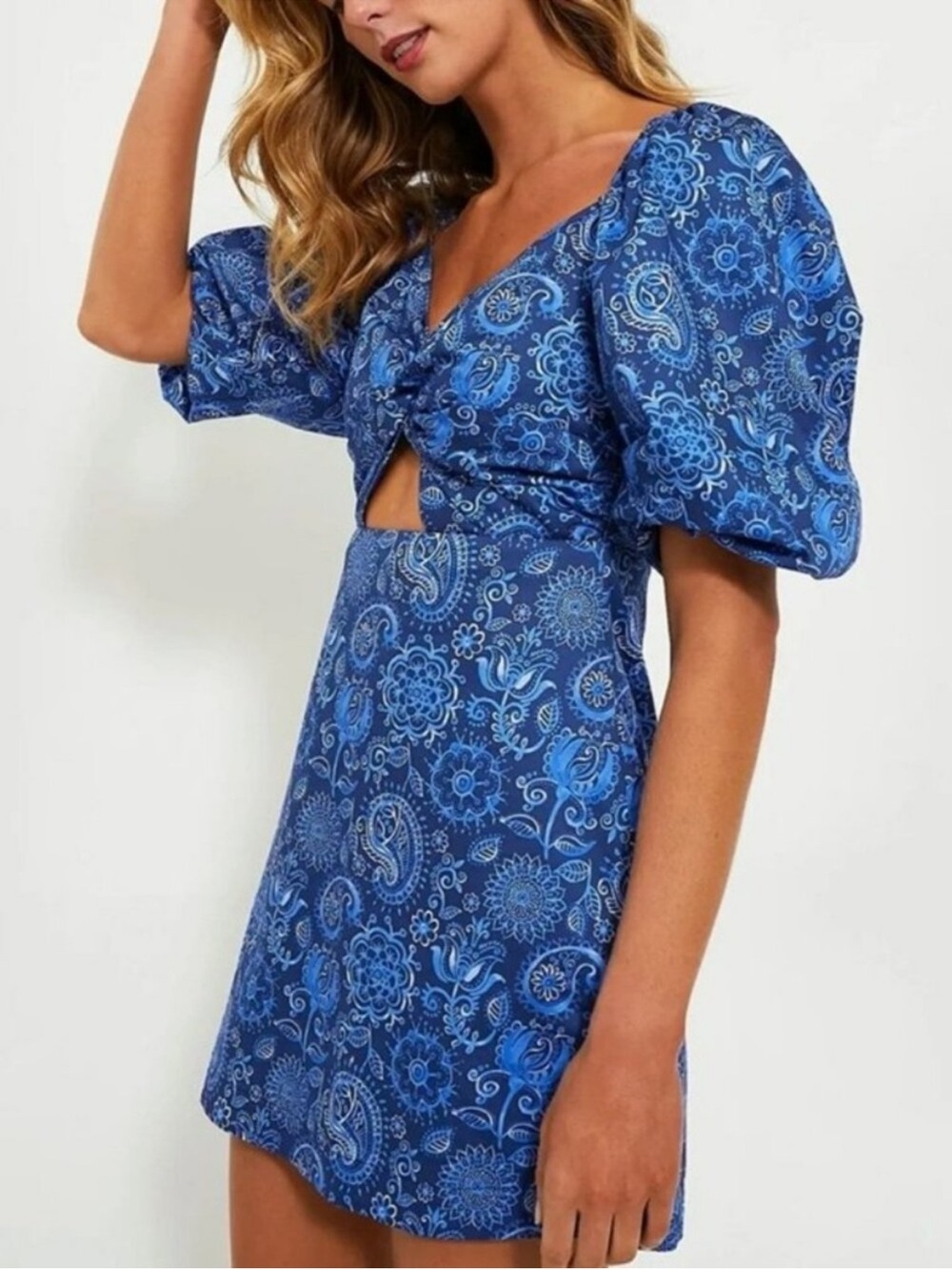 Tuckernuck Blue Mod Paisley Bianca Tie-Front Mini Dress NWT